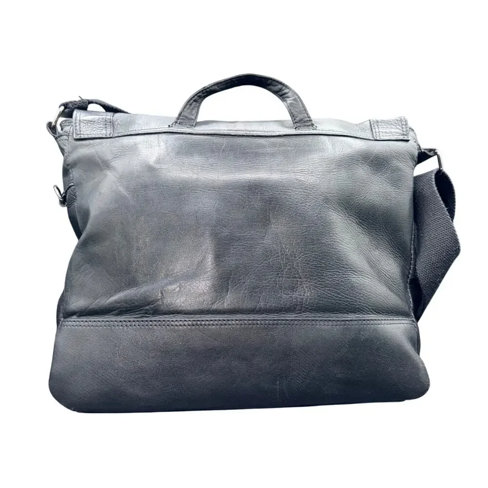 Kenneth Cole Reaction Black Leather Messenger Laptop Briefcase Bag 14”